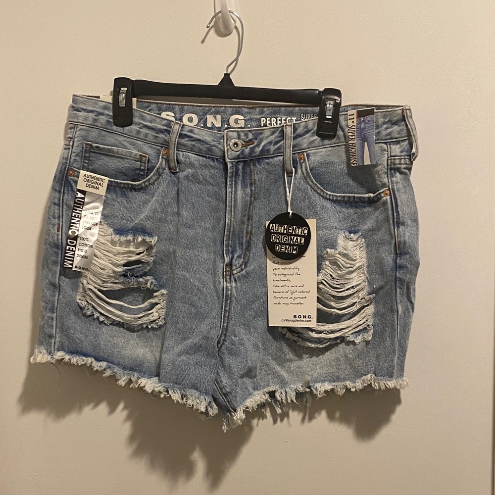 SONG Women's Ripped Light Blue Denim Shorts